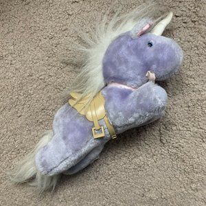 Vintage Ambassador Hallmark Unicorn Plush Pastel Purple w/ Saddle Kawaii Toy 11”